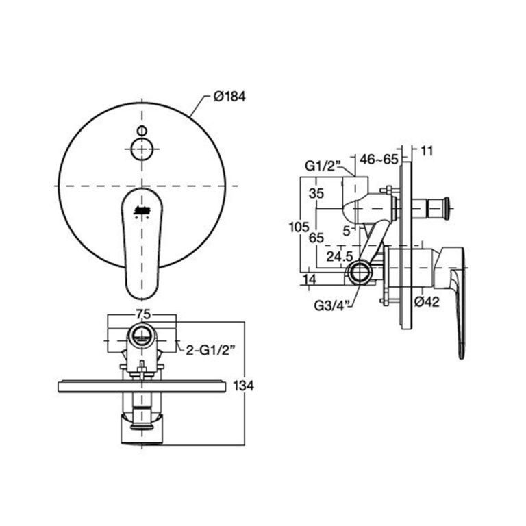 American Standard Simplica Concealed Bath & Shower Mixer with Diverter